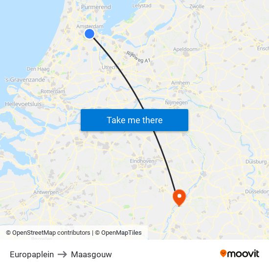 Europaplein to Maasgouw map