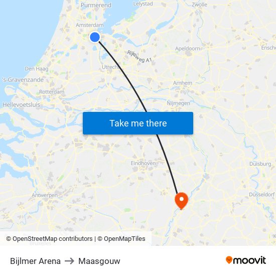 Bijlmer Arena to Maasgouw map