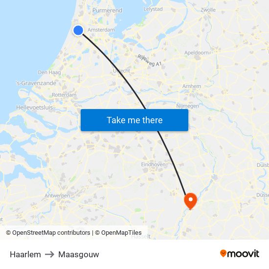 Haarlem to Maasgouw map
