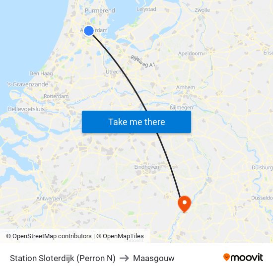 Station Sloterdijk (Perron N) to Maasgouw map