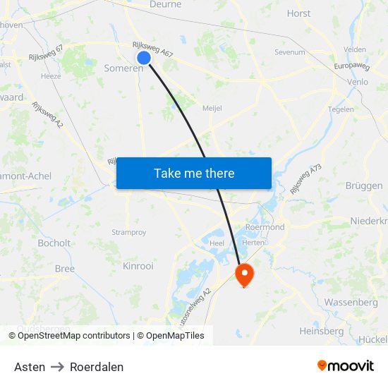 Asten to Roerdalen map