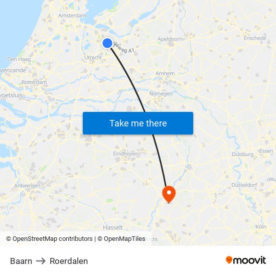 Baarn to Roerdalen map