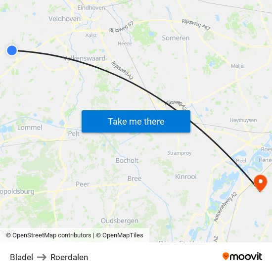 Bladel to Roerdalen map