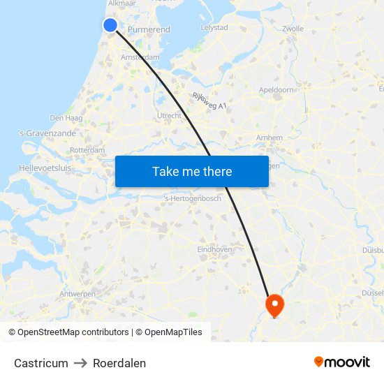 Castricum to Roerdalen map