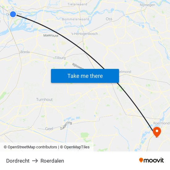 Dordrecht to Roerdalen map