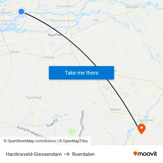 Hardinxveld-Giessendam to Roerdalen map
