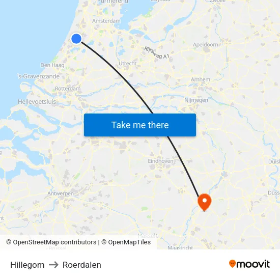 Hillegom to Roerdalen map