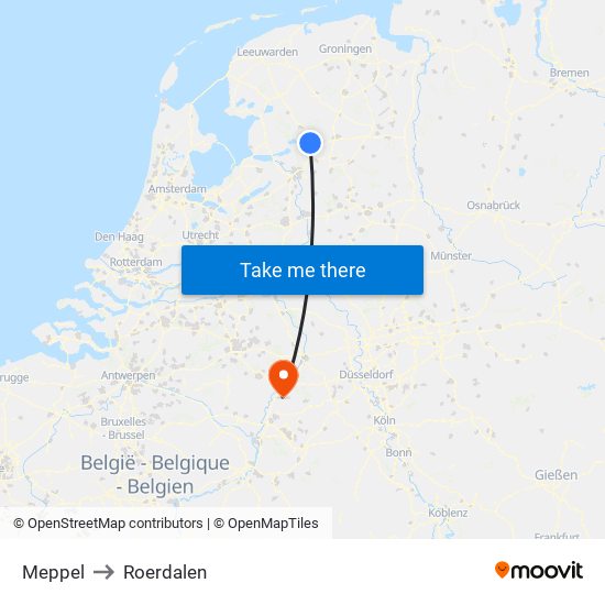 Meppel to Roerdalen map