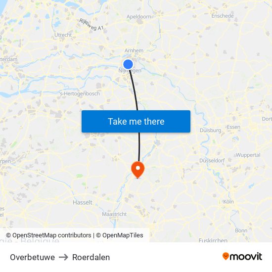 Overbetuwe to Roerdalen map