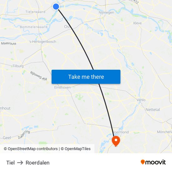 Tiel to Roerdalen map