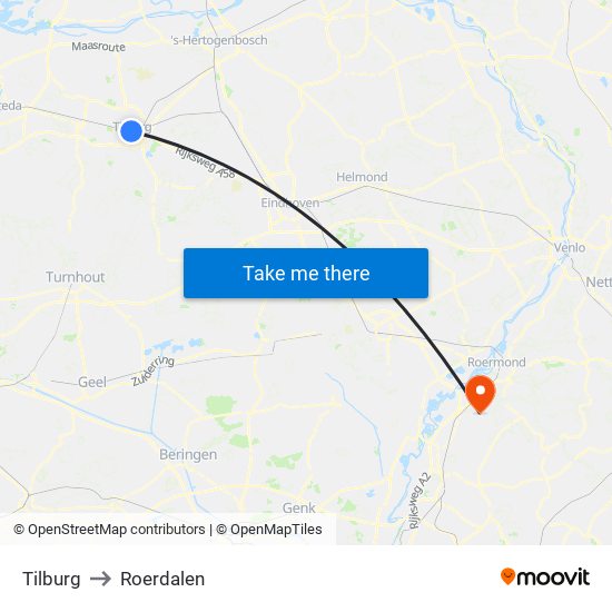 Tilburg to Roerdalen map