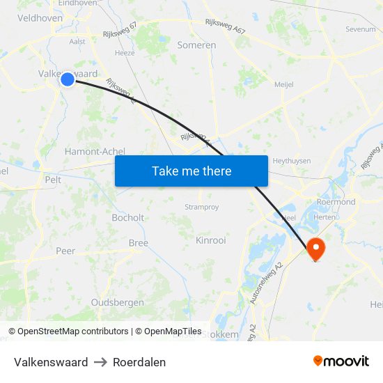 Valkenswaard to Roerdalen map