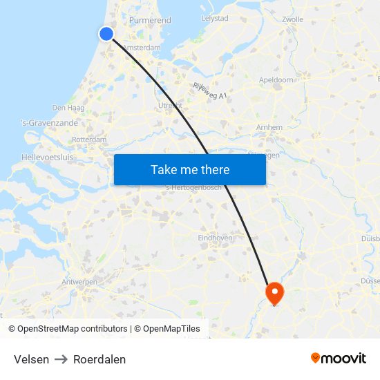 Velsen to Roerdalen map