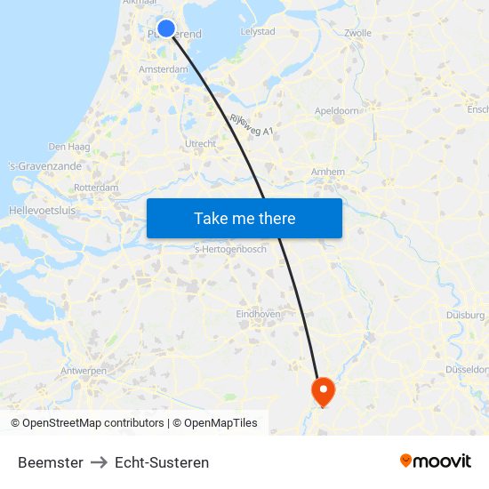 Beemster to Echt-Susteren map