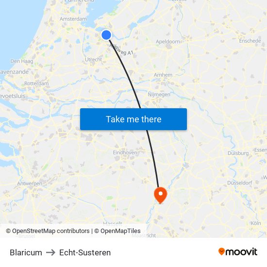 Blaricum to Echt-Susteren map