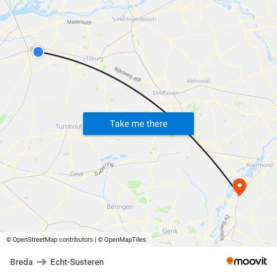 Breda to Echt-Susteren map