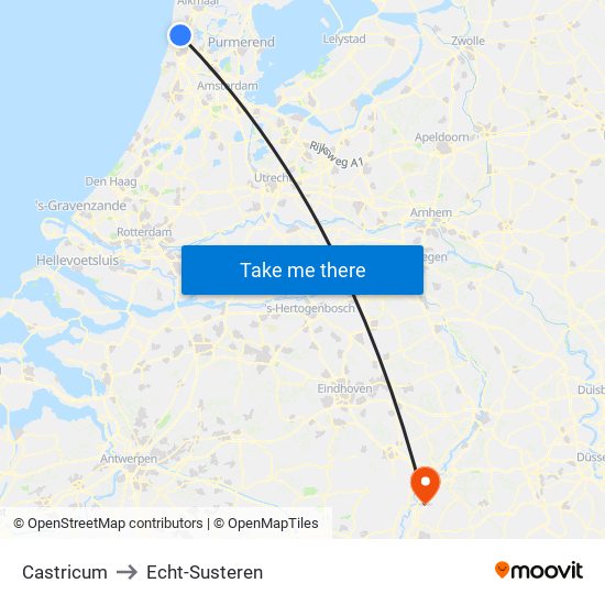 Castricum to Echt-Susteren map