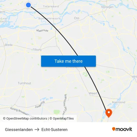 Giessenlanden to Echt-Susteren map