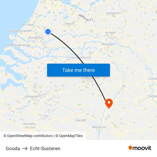 Gouda to Echt-Susteren map