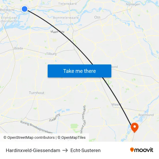 Hardinxveld-Giessendam to Echt-Susteren map