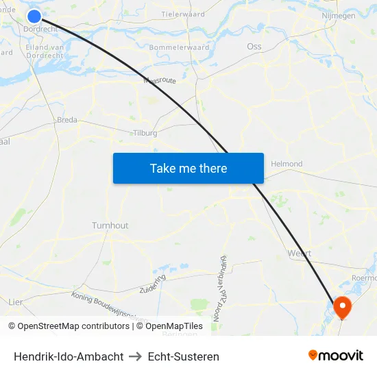 Hendrik-Ido-Ambacht to Echt-Susteren map