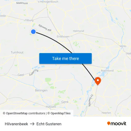Hilvarenbeek to Echt-Susteren map
