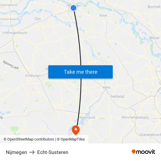 Nijmegen to Echt-Susteren map