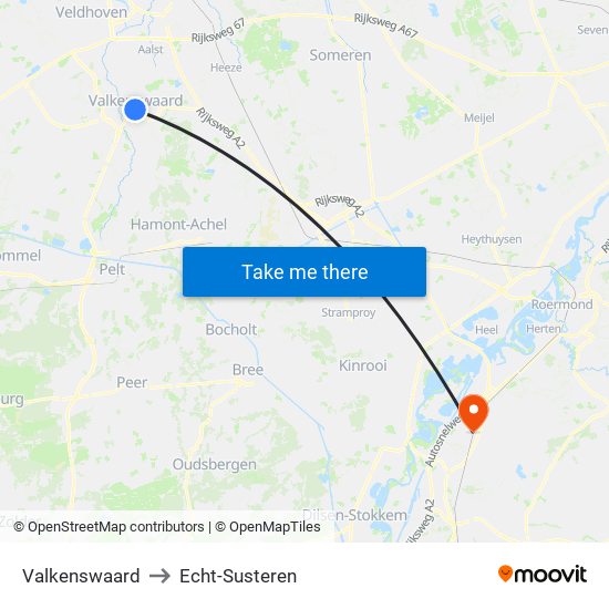 Valkenswaard to Echt-Susteren map