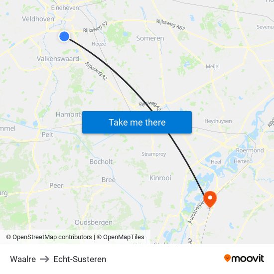 Waalre to Echt-Susteren map