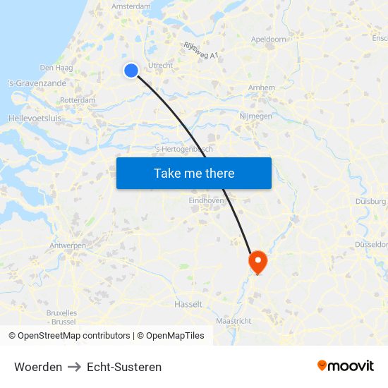 Woerden to Echt-Susteren map