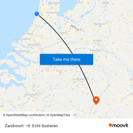 Zandvoort to Echt-Susteren map