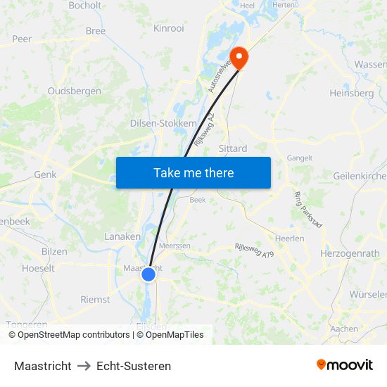 Maastricht to Echt-Susteren map