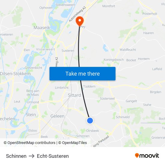 Schinnen to Echt-Susteren map