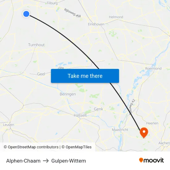Alphen-Chaam to Gulpen-Wittem map