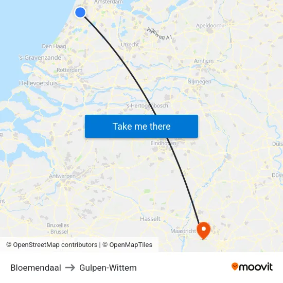Bloemendaal to Gulpen-Wittem map