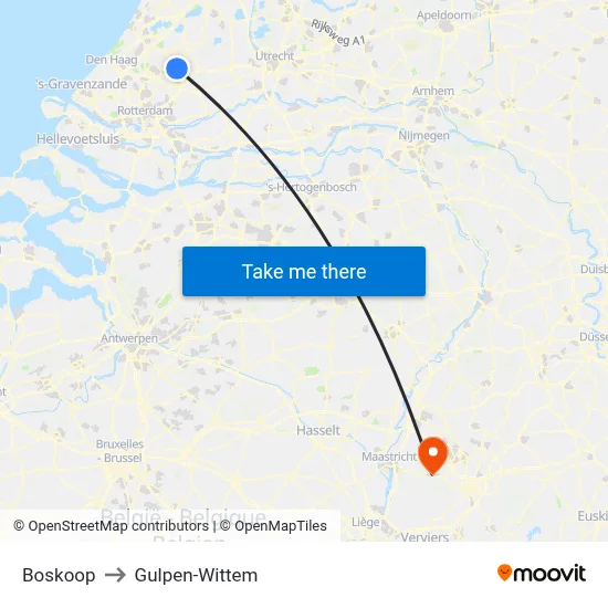 Boskoop to Gulpen-Wittem map