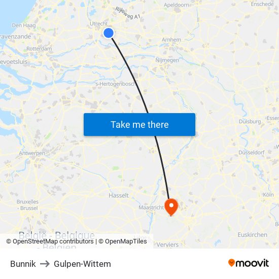 Bunnik to Gulpen-Wittem map