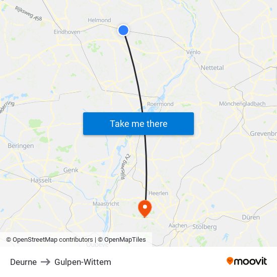 Deurne to Gulpen-Wittem map