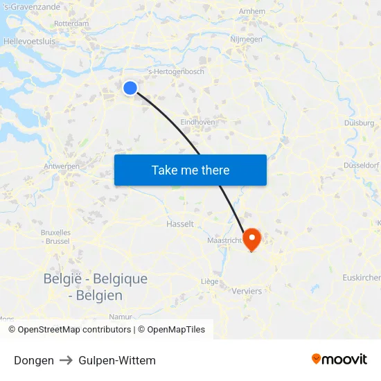 Dongen to Gulpen-Wittem map