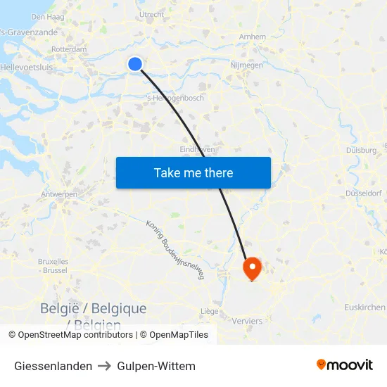 Giessenlanden to Gulpen-Wittem map