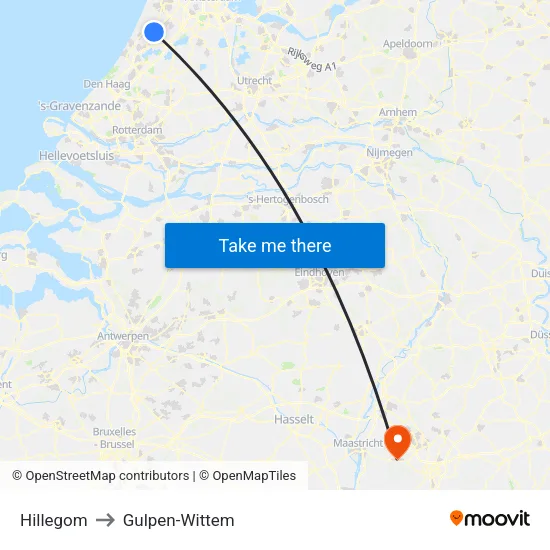 Hillegom to Gulpen-Wittem map