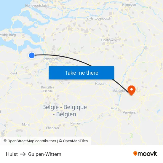 Hulst to Gulpen-Wittem map