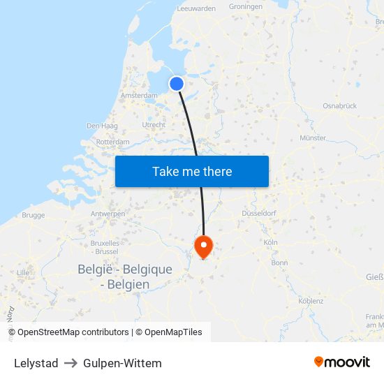 Lelystad to Gulpen-Wittem map
