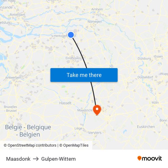 Maasdonk to Gulpen-Wittem map