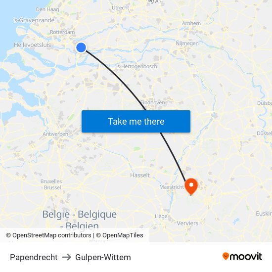 Papendrecht to Gulpen-Wittem map