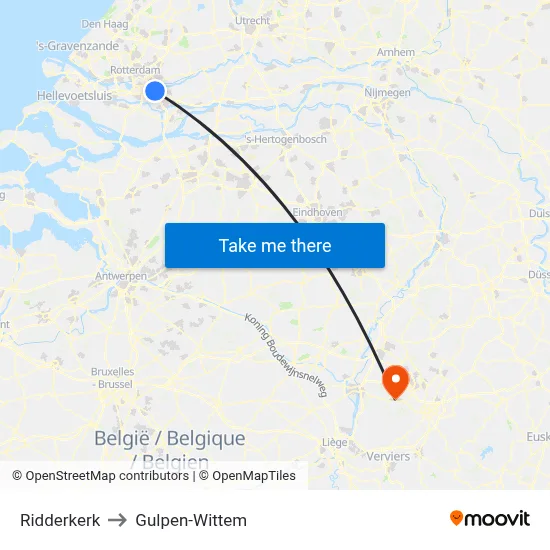 Ridderkerk to Gulpen-Wittem map