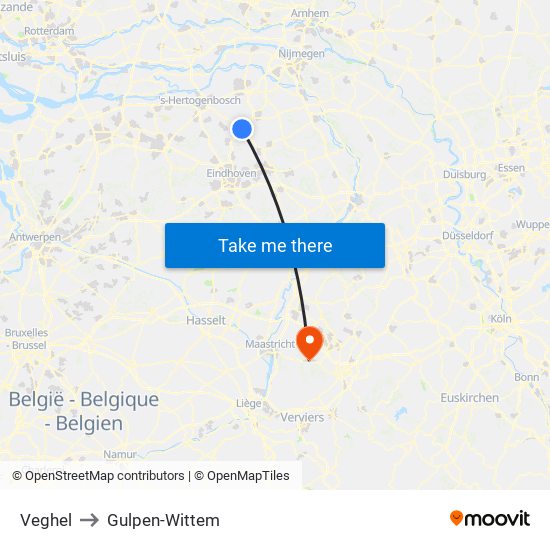 Veghel to Gulpen-Wittem map