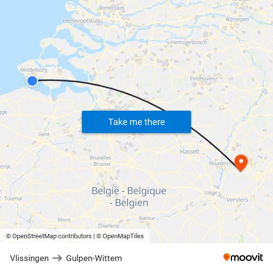 Vlissingen to Gulpen-Wittem map