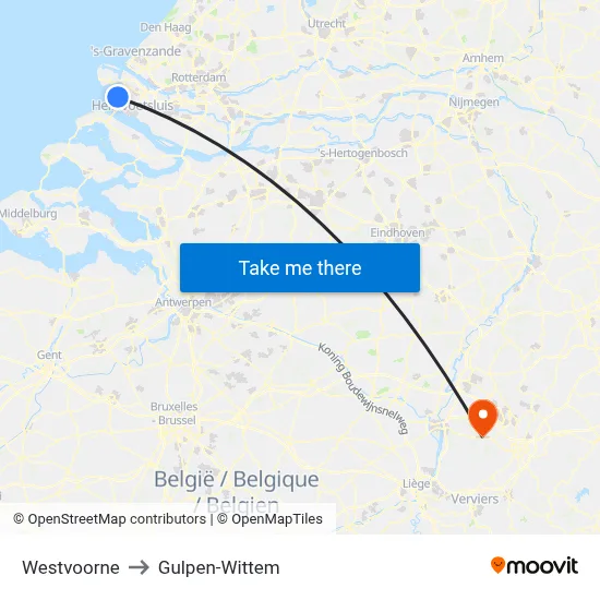 Westvoorne to Gulpen-Wittem map