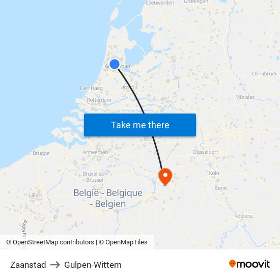 Zaanstad to Gulpen-Wittem map